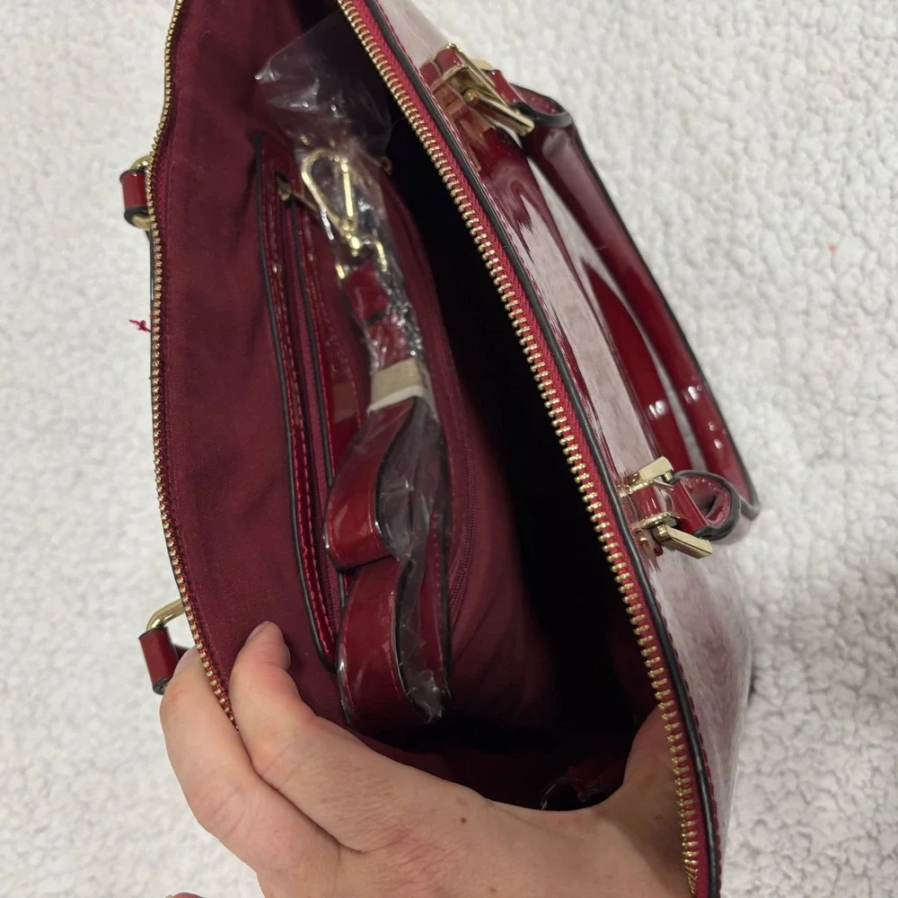 Womens Red Patent Faux Leather Satchel Handbag Purse Crossbody Casual Vintage